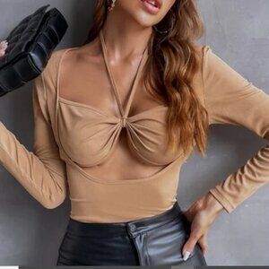 SHEIN Halter Ribbed  Cut out Top